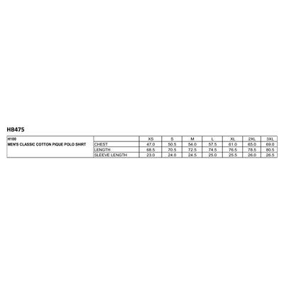 Henbury Polo Sizes - Gents